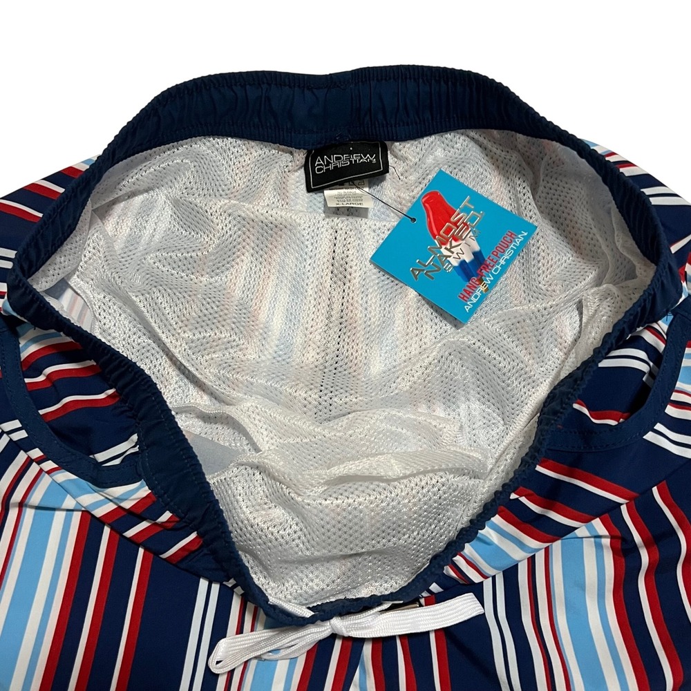 Andrew Christian Almost Naked Swim Shorts Blue/Red Stripe Size XL #70049 NWT - Picture 5 of 7